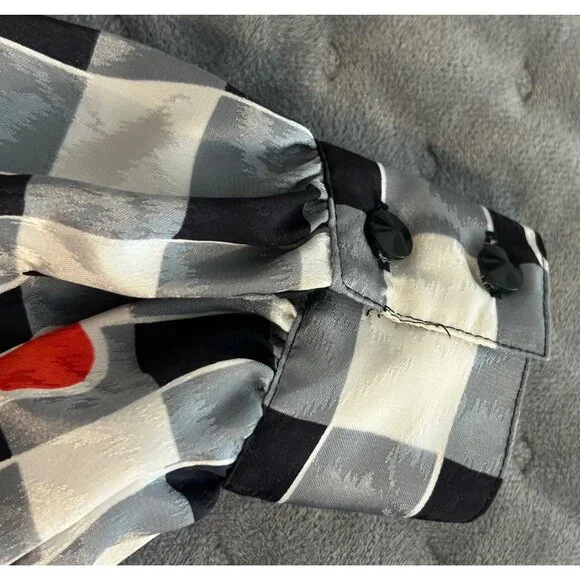 Vintage Anne Klein Women's Black White Gingham Checkered Blouse Red Poppy Size 8 - Picture 6 of 9